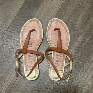 Sam Edelman Brown T-Strap Sandals with Adjustable Ankle Straps